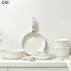 CS Kochsysteme BREEZE 17-delige Pannenset – Aluminium – Crème – Afneembare Handgrepen