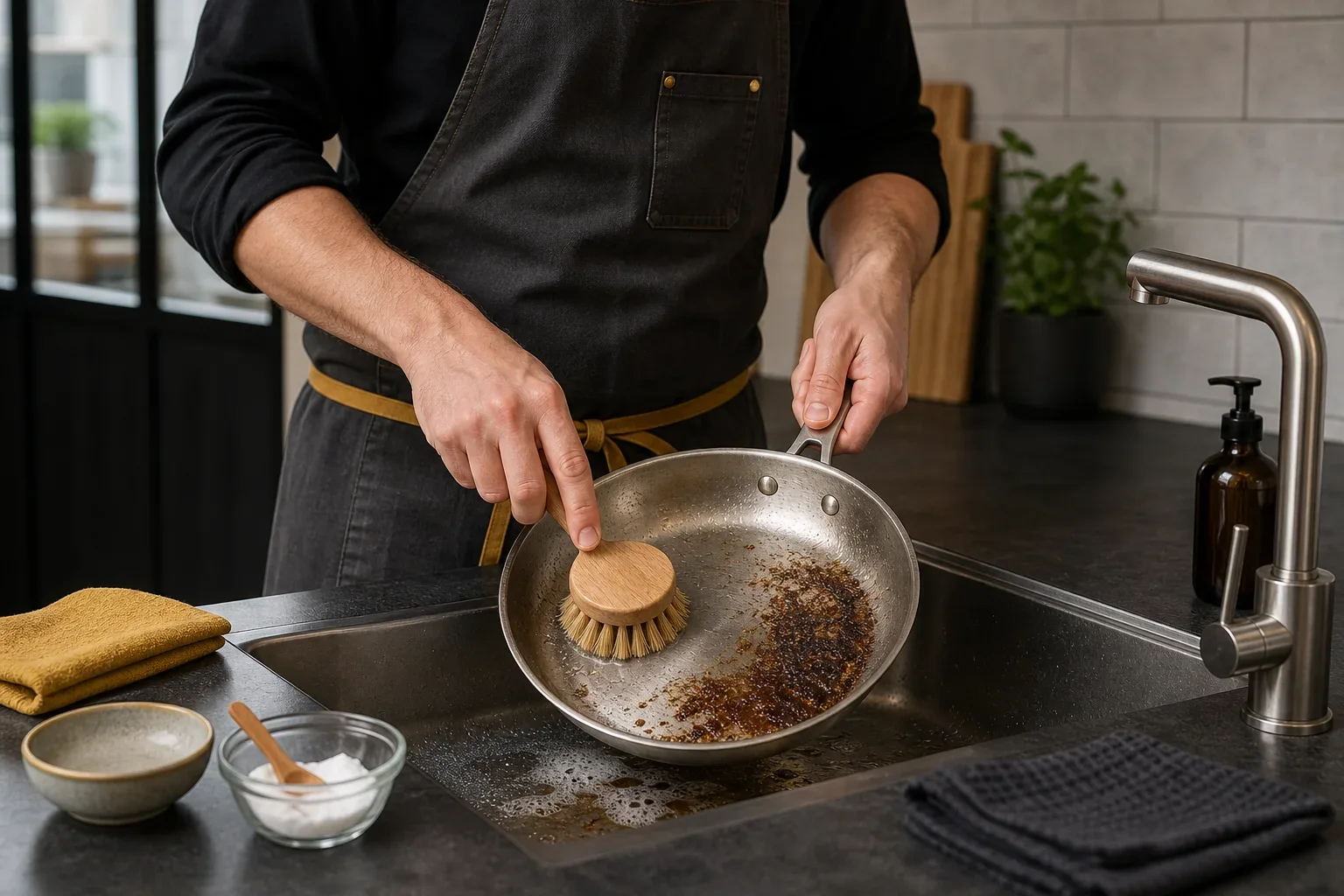 aangekoekte koekenpan schoonmaken