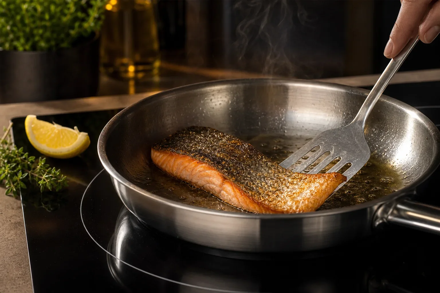 eten plakt in rvs koekenpan